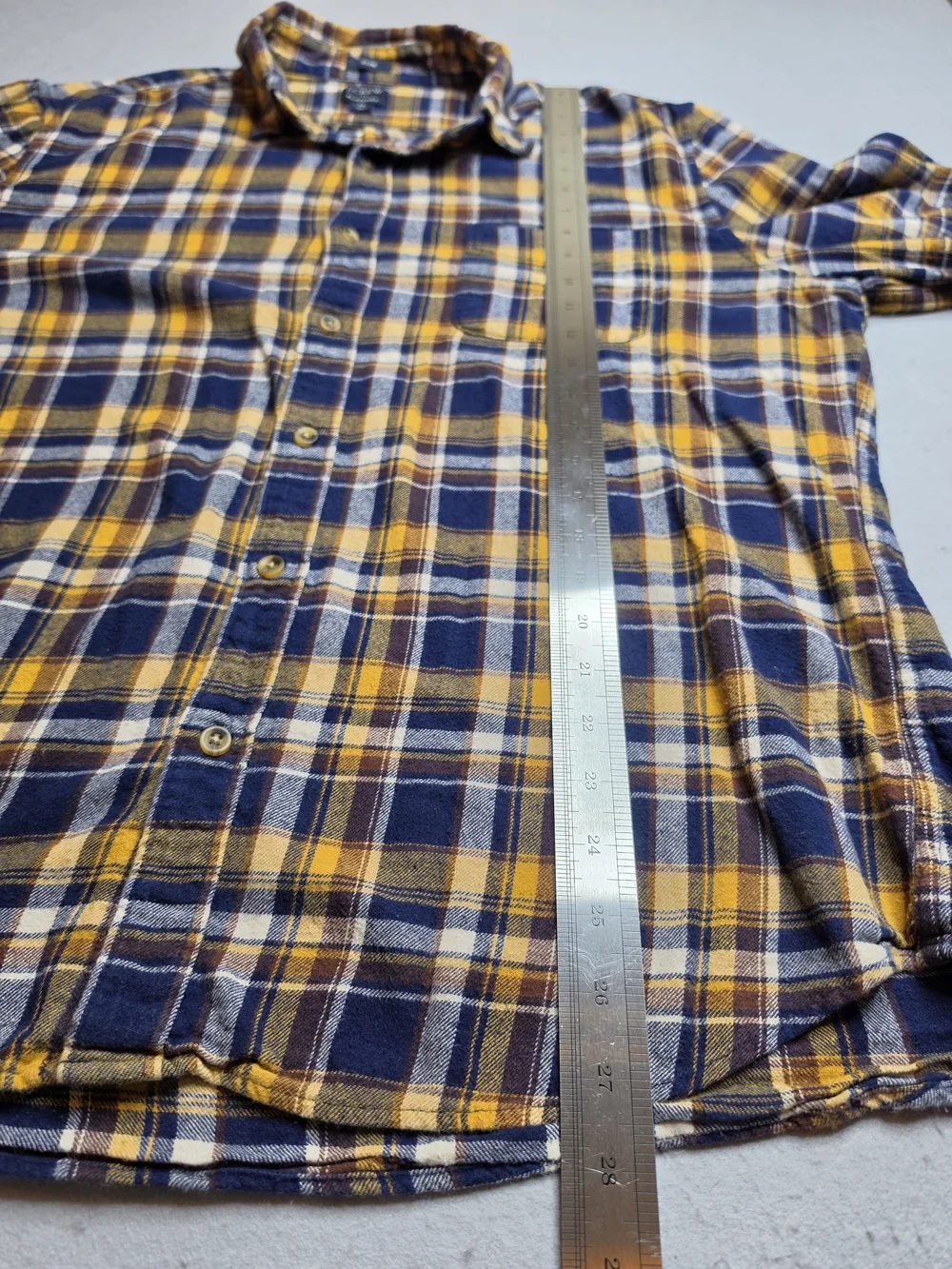 J.Crew Men's Yellow & Navy Plaid Flannel Shirt XL Slim